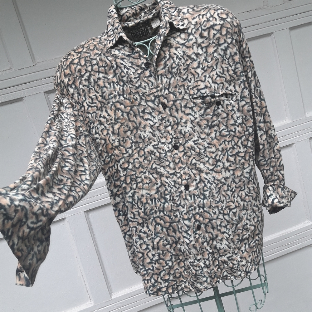 Vintage Shirt Wild Print Fabric Rayon Shoulder Pad